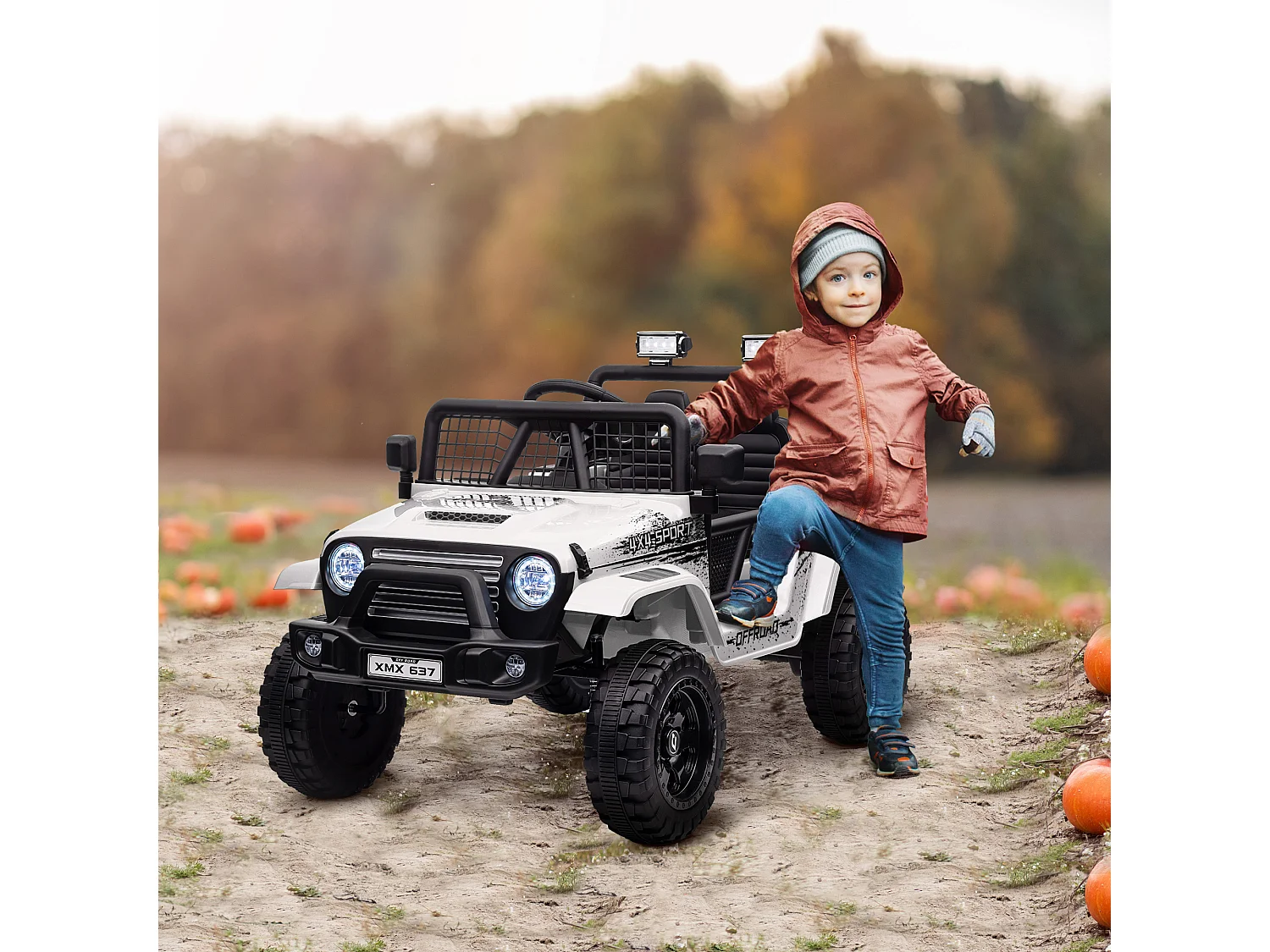 Macchina per bambini 3-6 anni fuoristrada 12v con telecomando bianco