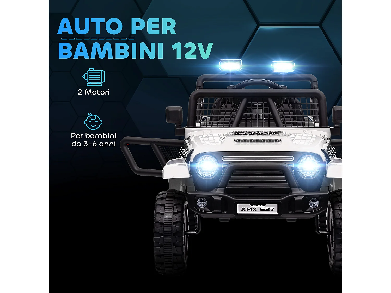 Macchina per bambini 3-6 anni fuoristrada 12v con telecomando bianco