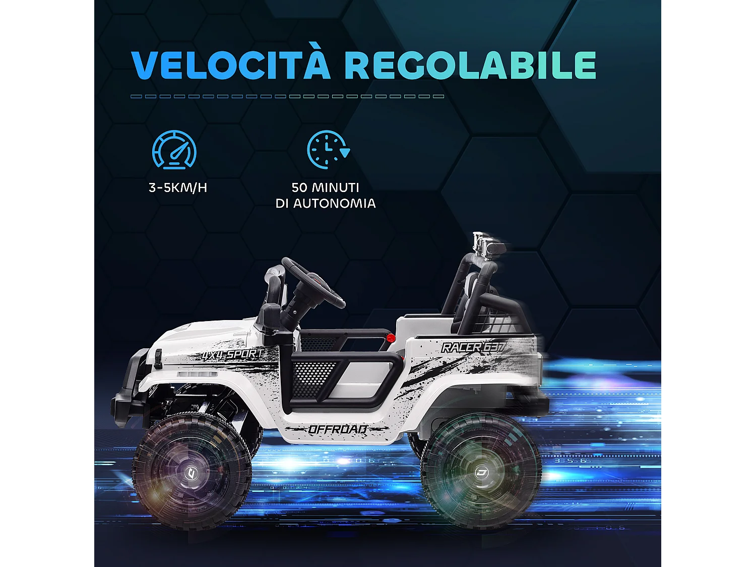 Macchina per bambini 3-6 anni fuoristrada 12v con telecomando bianco