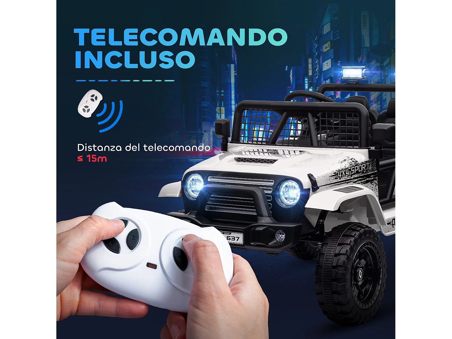 Macchina per bambini 3-6 anni fuoristrada 12v con telecomando bianco