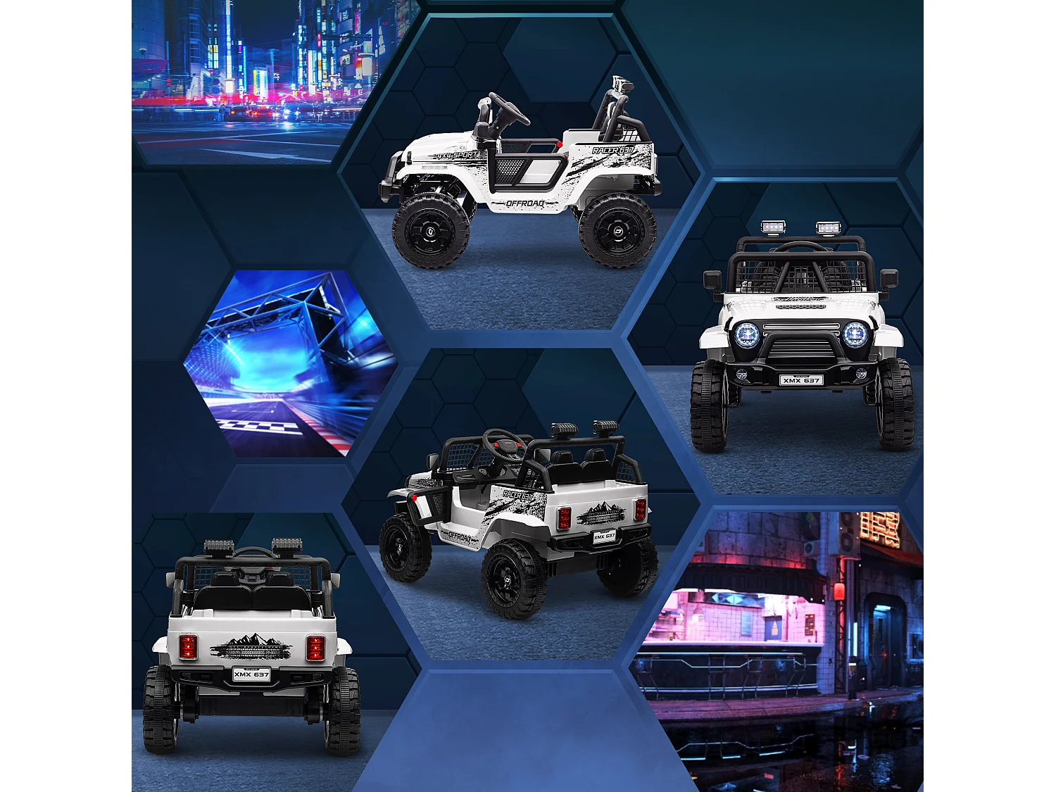 Macchina per bambini 3-6 anni fuoristrada 12v con telecomando bianco