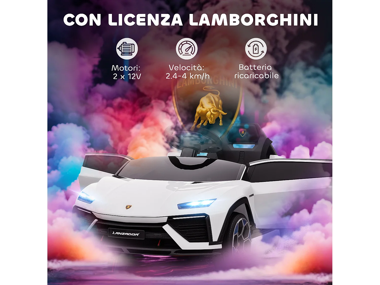 Macchina per bambini licenza lamborghini 101.5x49x43 cm bianca