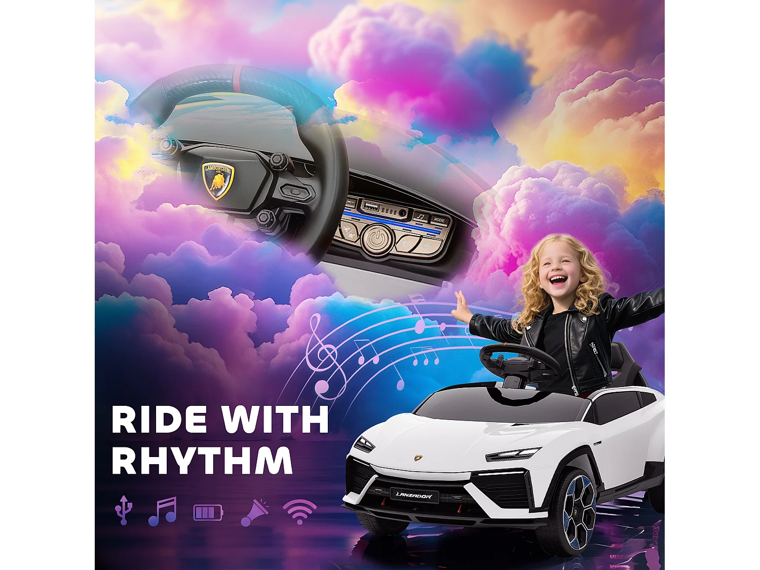 Macchina per bambini licenza lamborghini 101.5x49x43 cm bianca