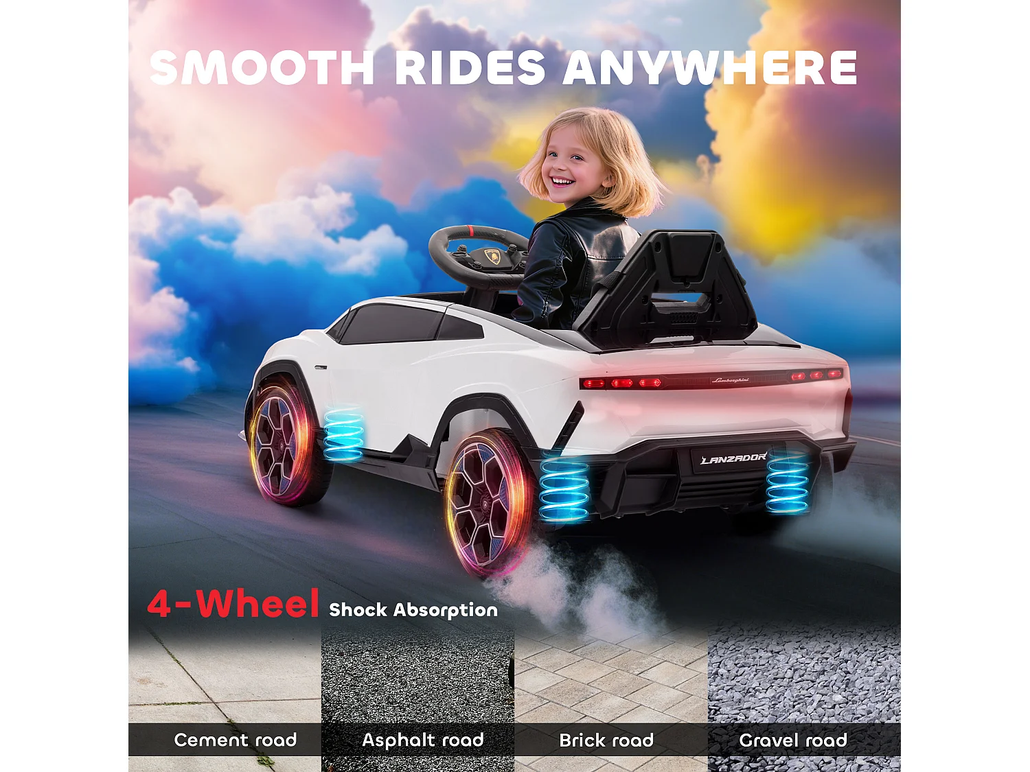 Macchina per bambini licenza lamborghini 101.5x49x43 cm bianca