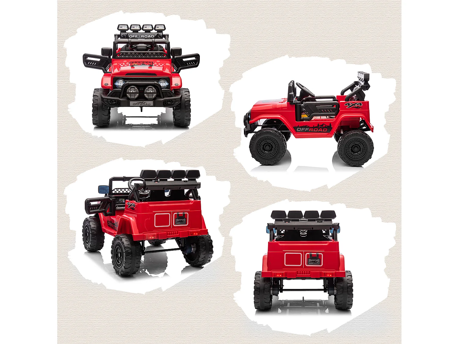 Fuoristrada per bambini con fanali, clacson e cintura rosso