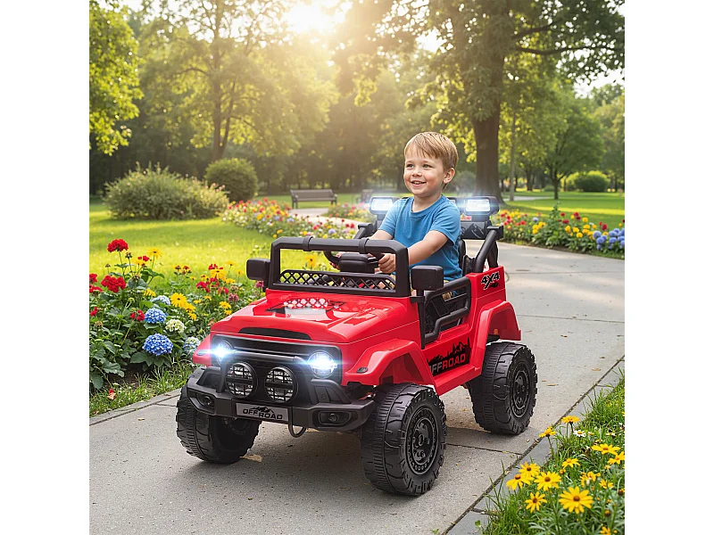 Fuoristrada per bambini con fanali, clacson e cintura rosso