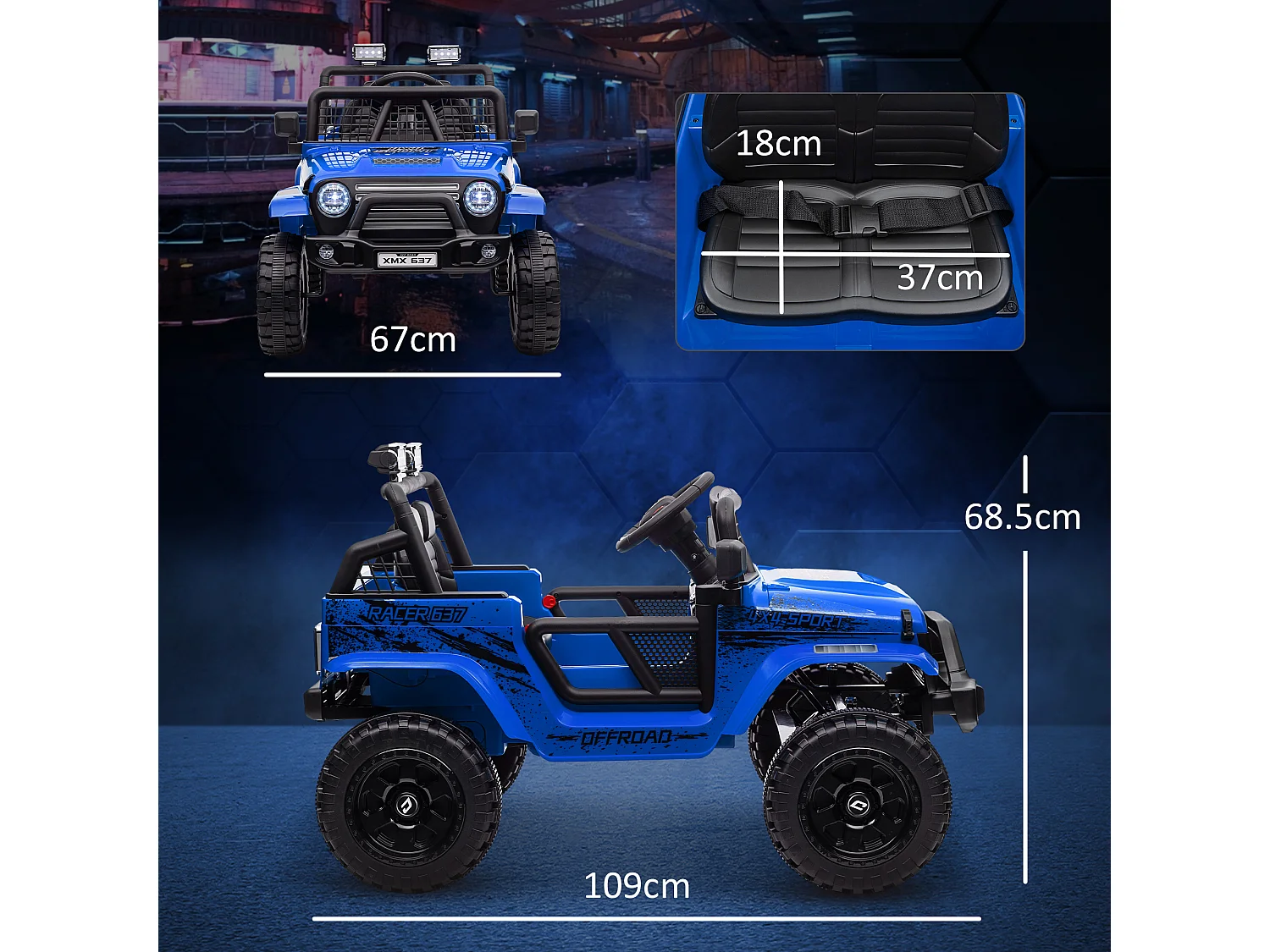 Macchina per bambini 3-6 anni fuoristrada 12v con telecomando blu