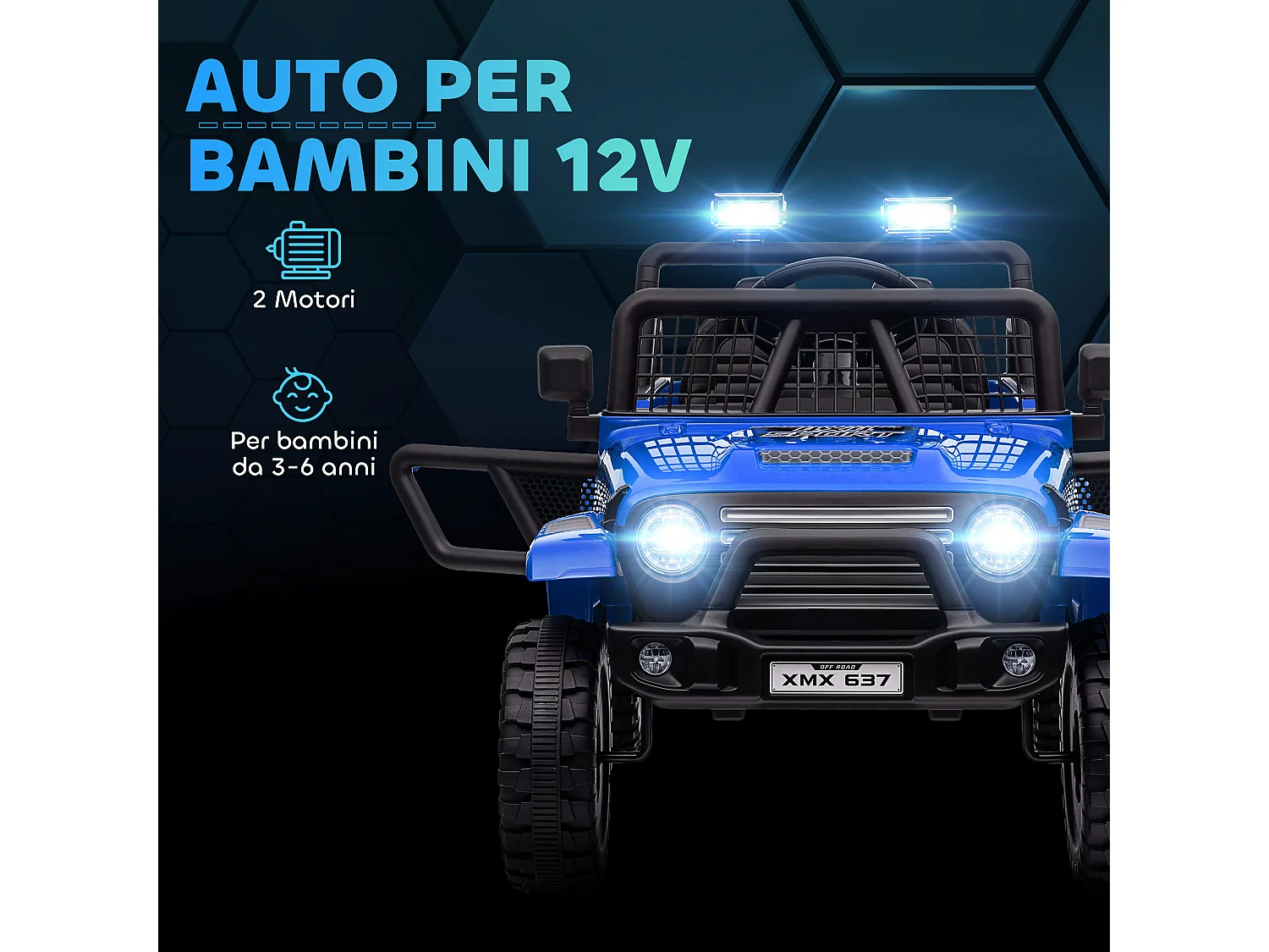 Macchina per bambini 3-6 anni fuoristrada 12v con telecomando blu