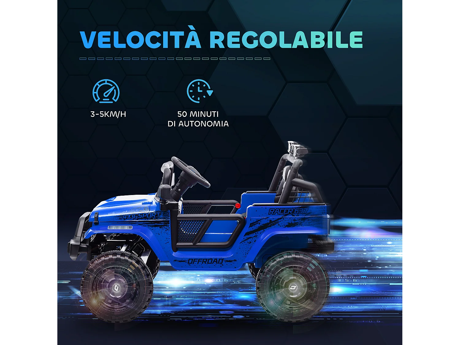 Macchina per bambini 3-6 anni fuoristrada 12v con telecomando blu