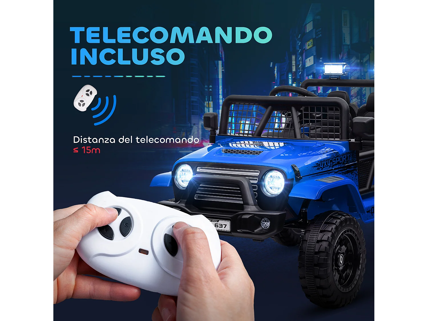 Macchina per bambini 3-6 anni fuoristrada 12v con telecomando blu