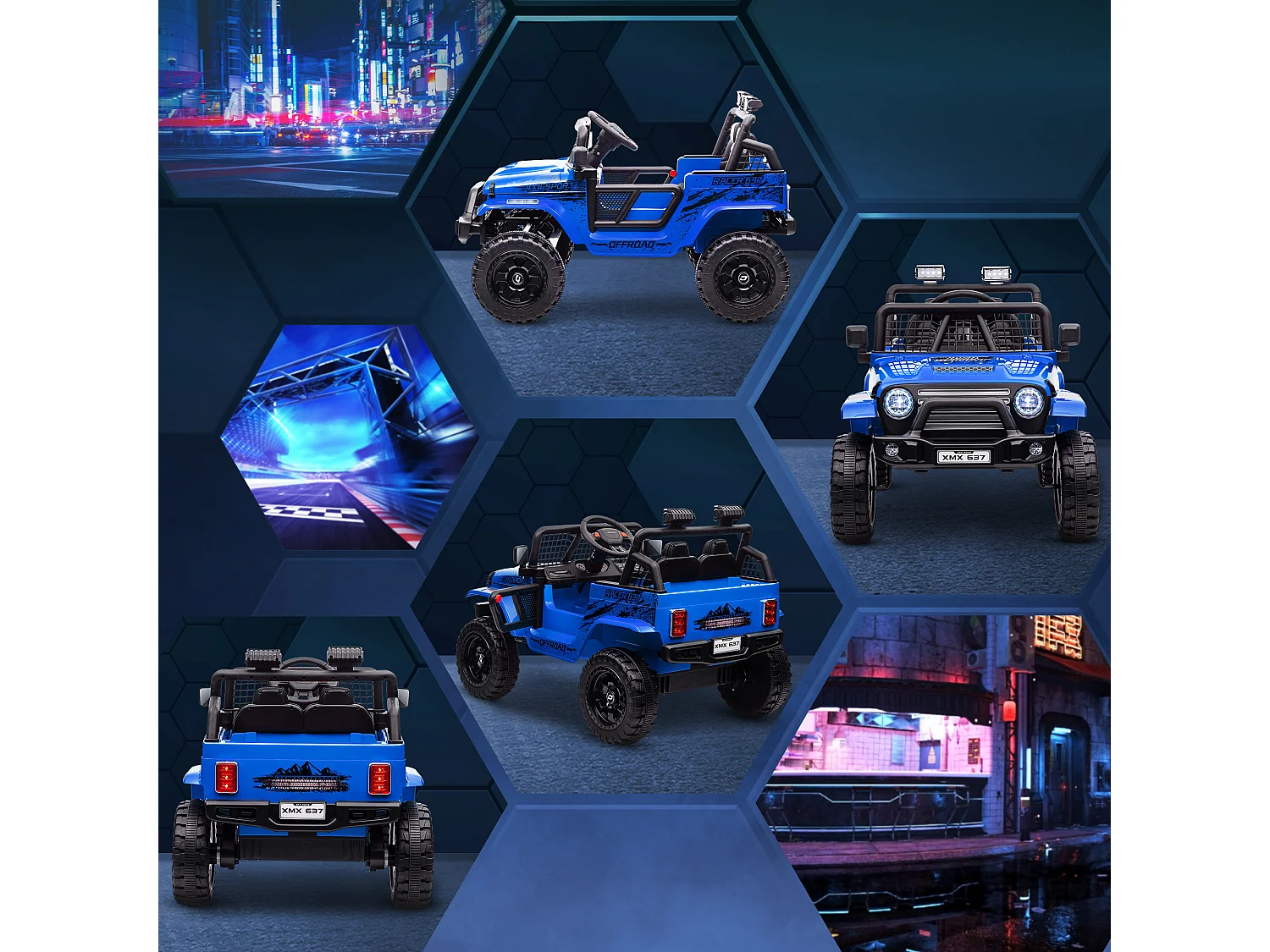 Macchina per bambini 3-6 anni fuoristrada 12v con telecomando blu