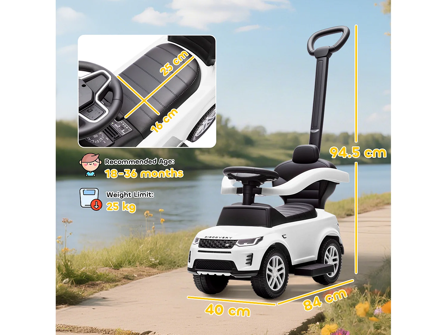 Macchina cavalcabile per bambini licenza land rover discovery bianco