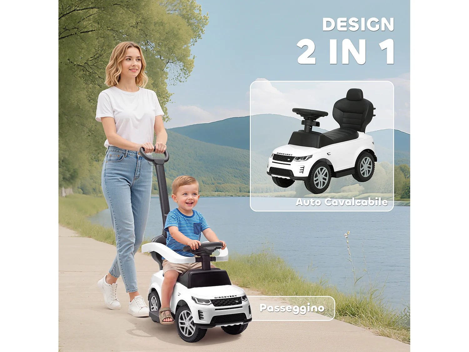 Macchina cavalcabile per bambini licenza land rover discovery bianco