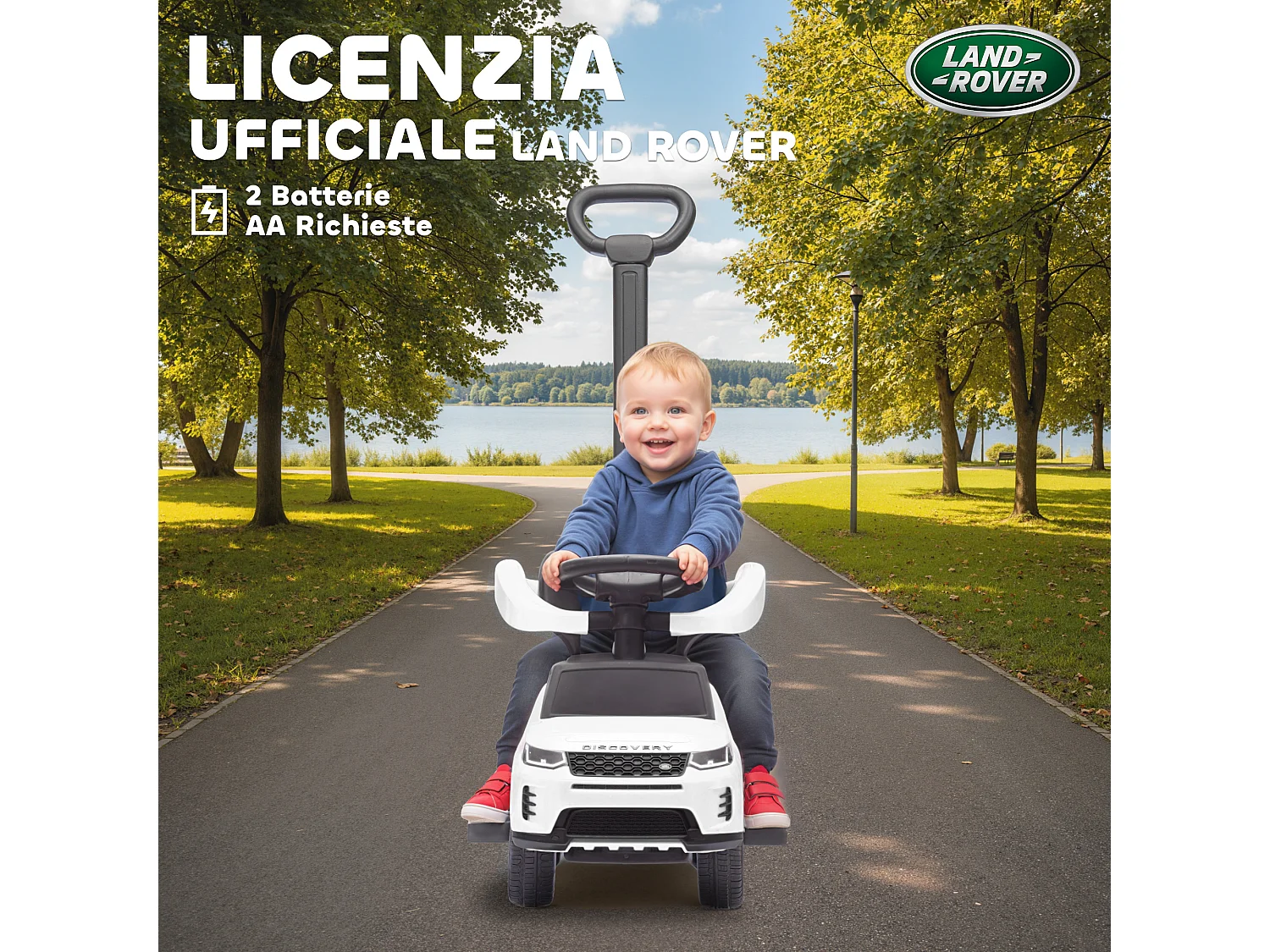 Macchina cavalcabile per bambini licenza land rover discovery bianco