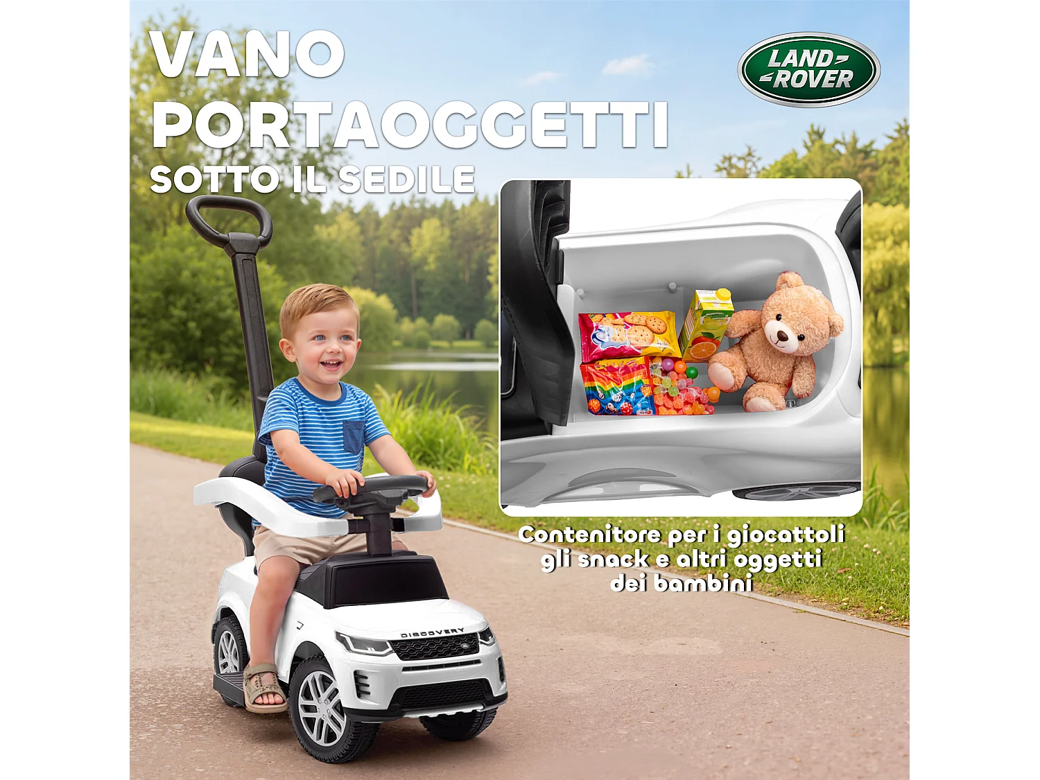 Macchina cavalcabile per bambini licenza land rover discovery bianco