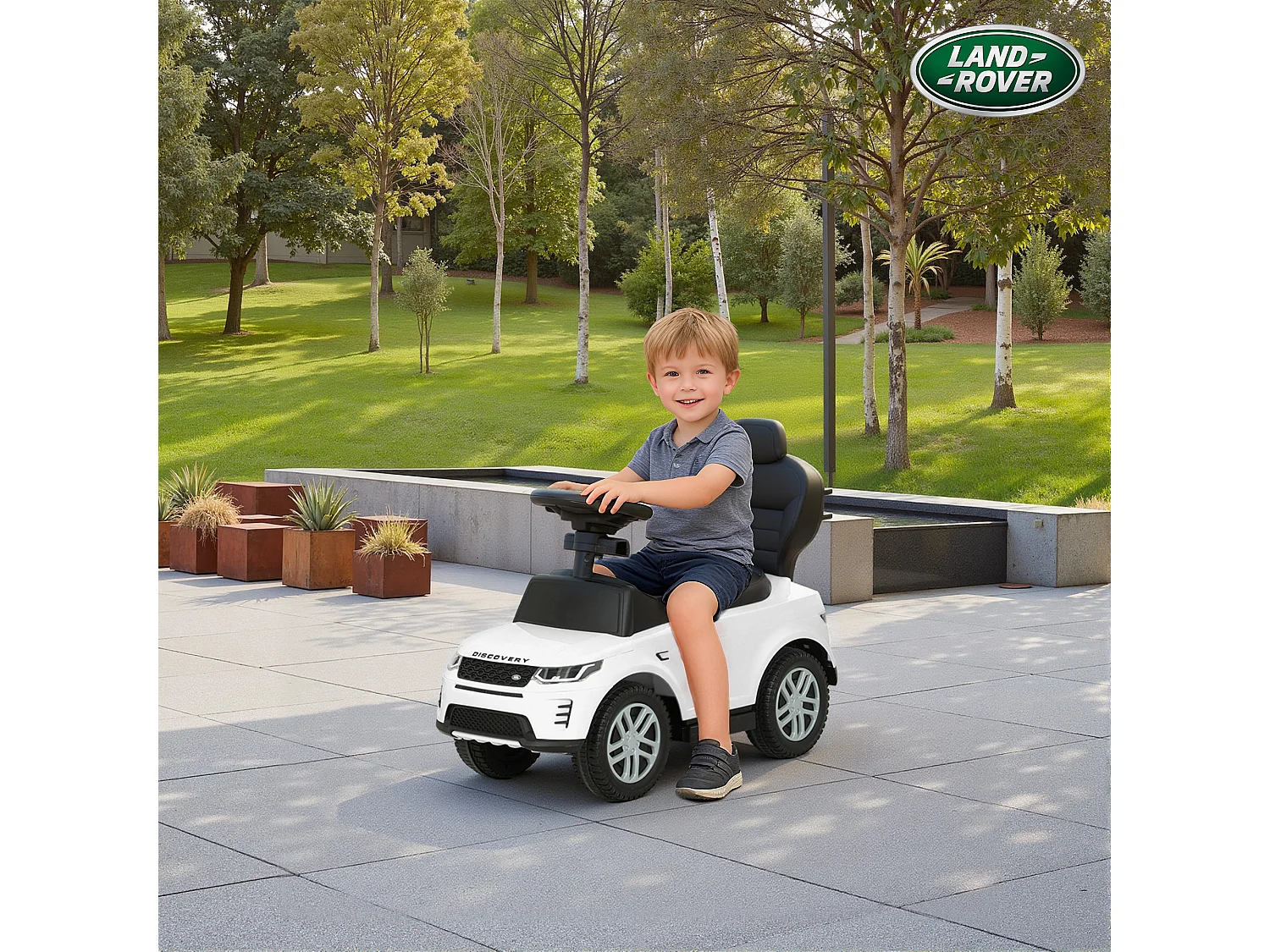 Macchina cavalcabile per bambini licenza land rover discovery bianco