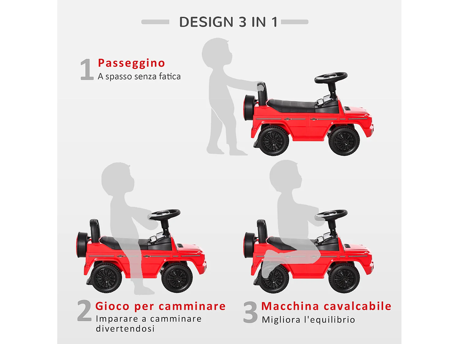Macchina giocattolo bambini 12-36 mesi macchina a spinta rossa