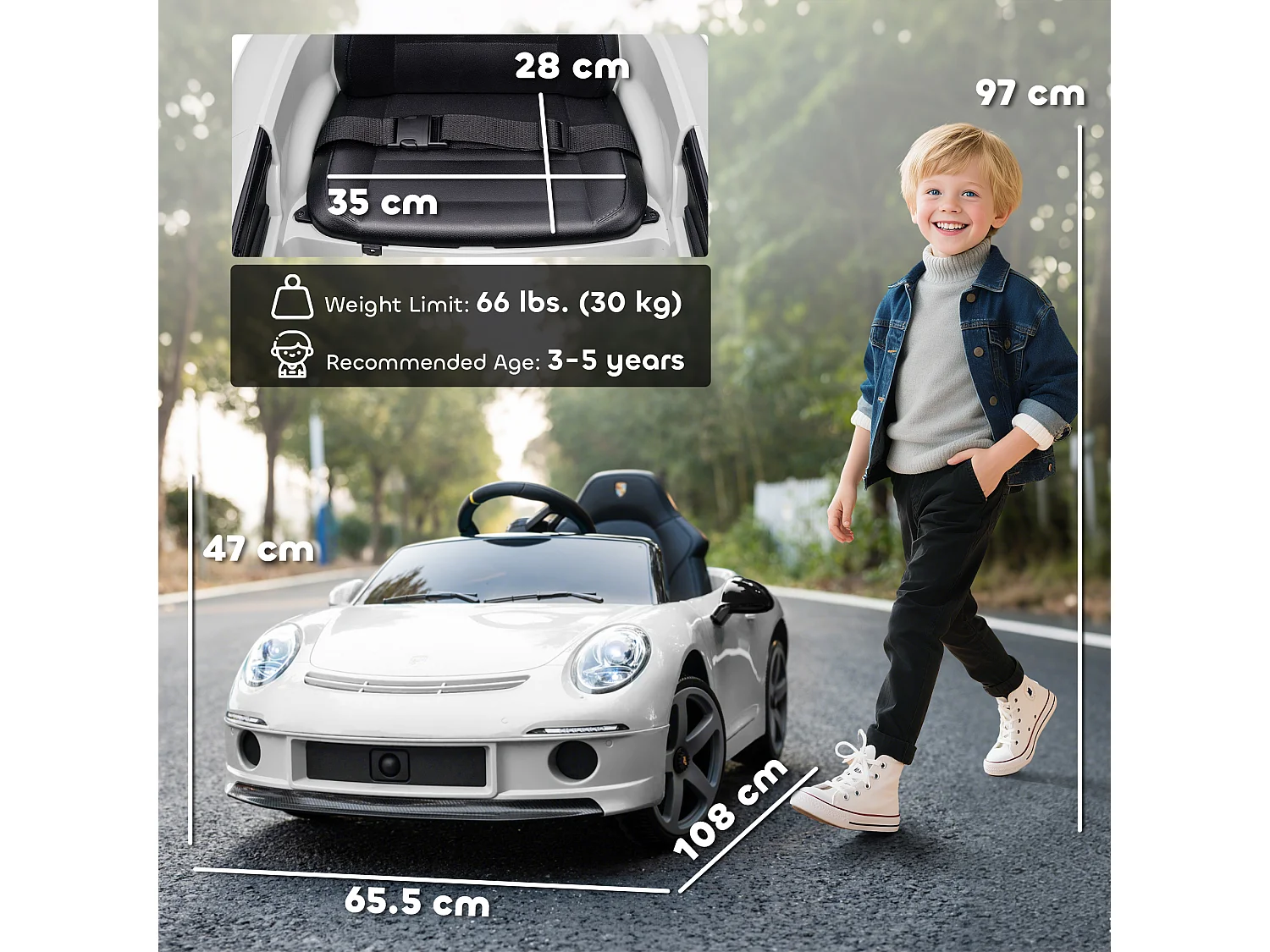 Macchina per bambini 3-5 anni con licenza ruf gt e telecomando bianco