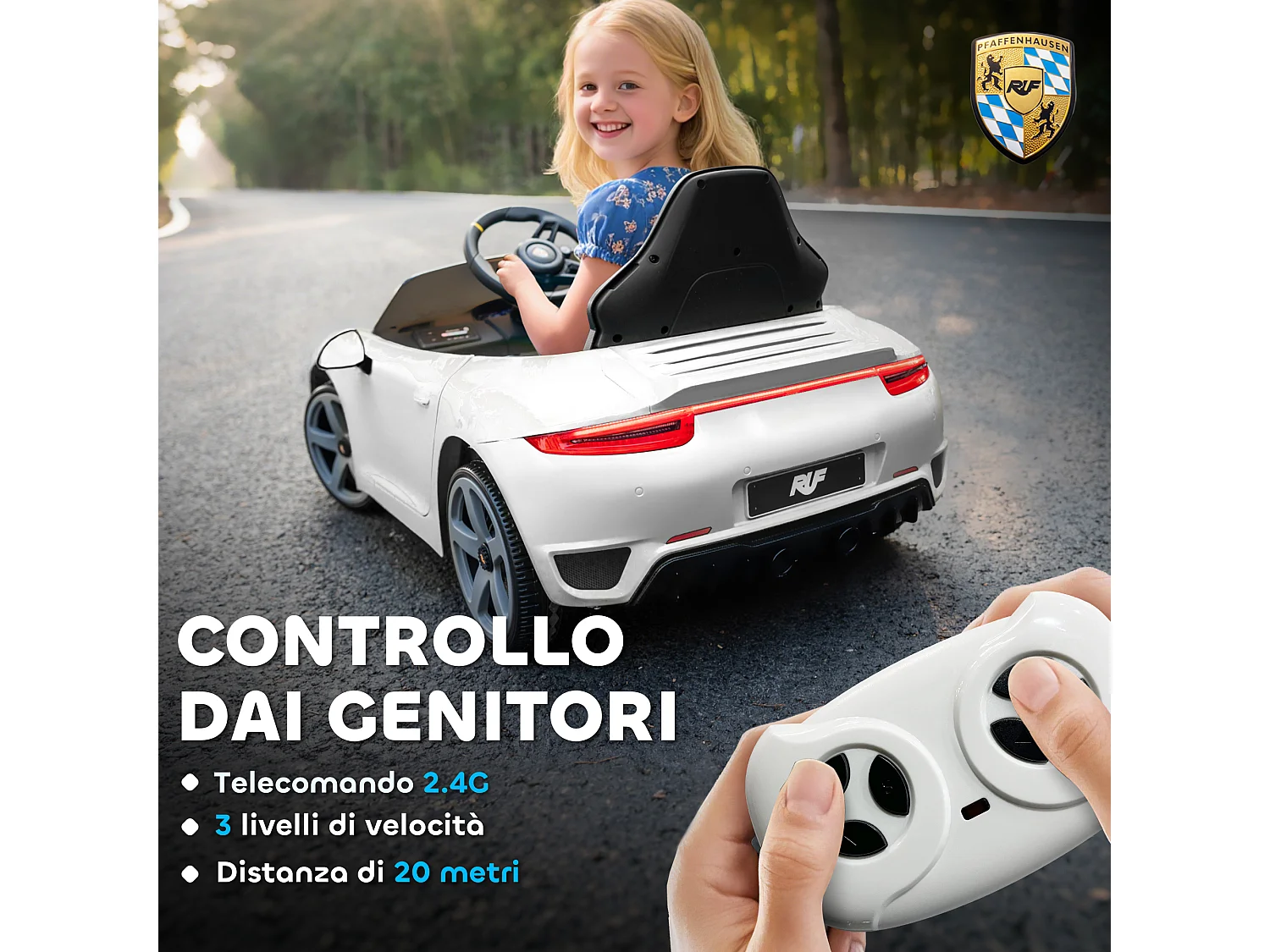 Macchina per bambini 3-5 anni con licenza ruf gt e telecomando bianco