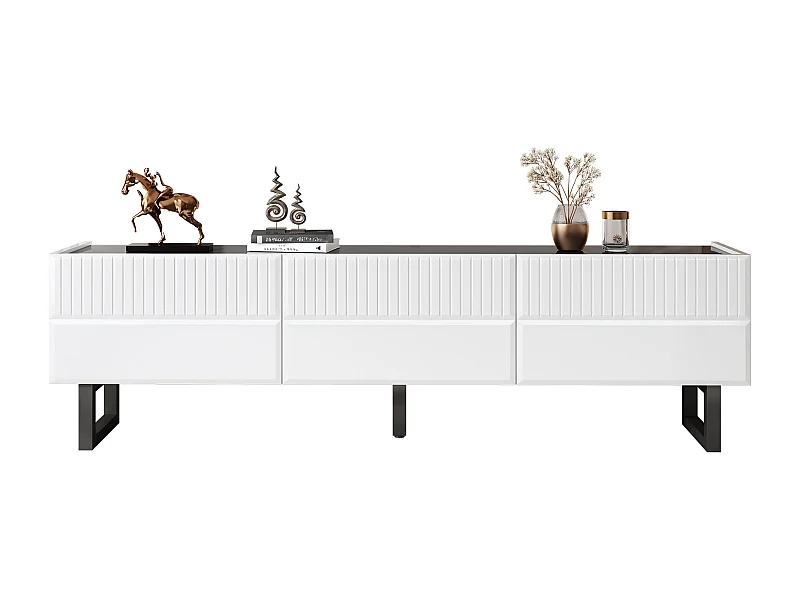 Moderner, niedriger TV-Ständer – 170 x 35 x 47 cm – mit 3 Schubladen – Klassisches Design – MDF – schwarz-weiß