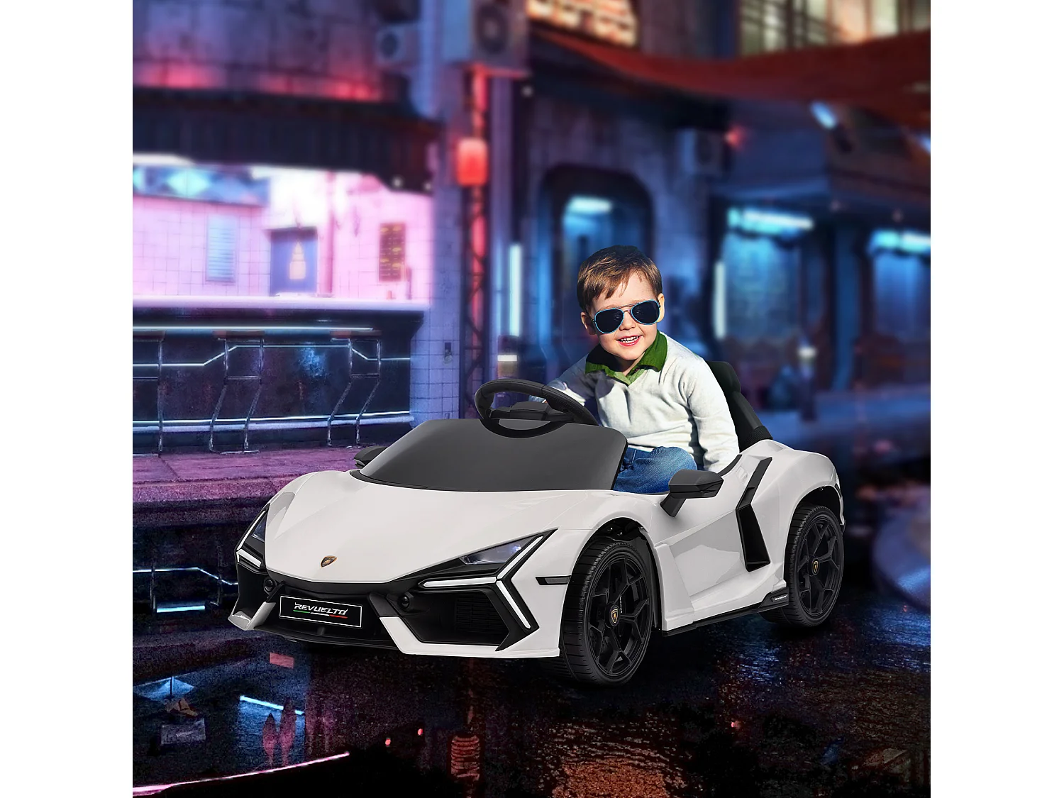 Macchina elettrica per bambini con luci led e telecomando bianco
