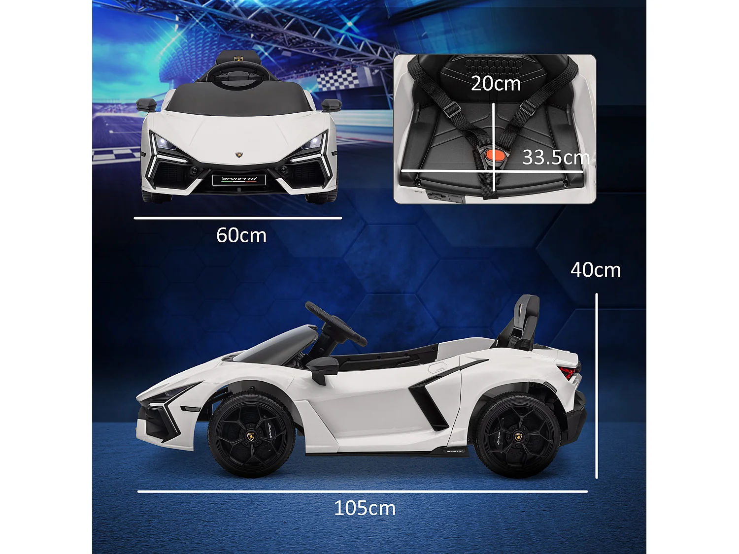 Macchina elettrica per bambini con luci led e telecomando bianco