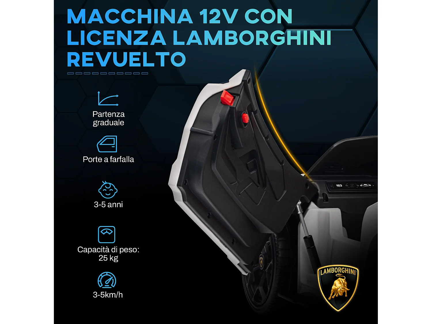 Macchina elettrica per bambini con luci led e telecomando bianco