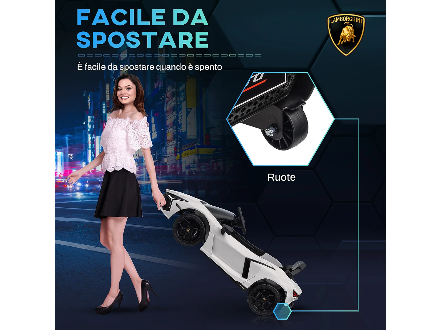 Macchina elettrica per bambini con luci led e telecomando bianco