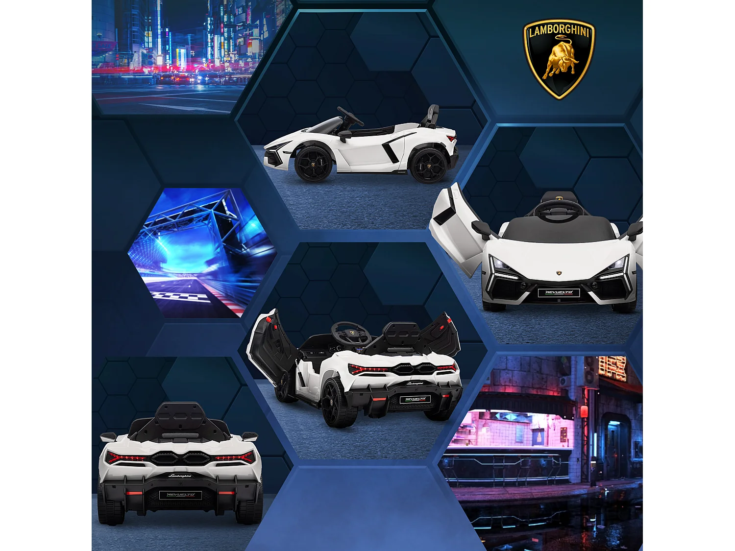 Macchina elettrica per bambini con luci led e telecomando bianco