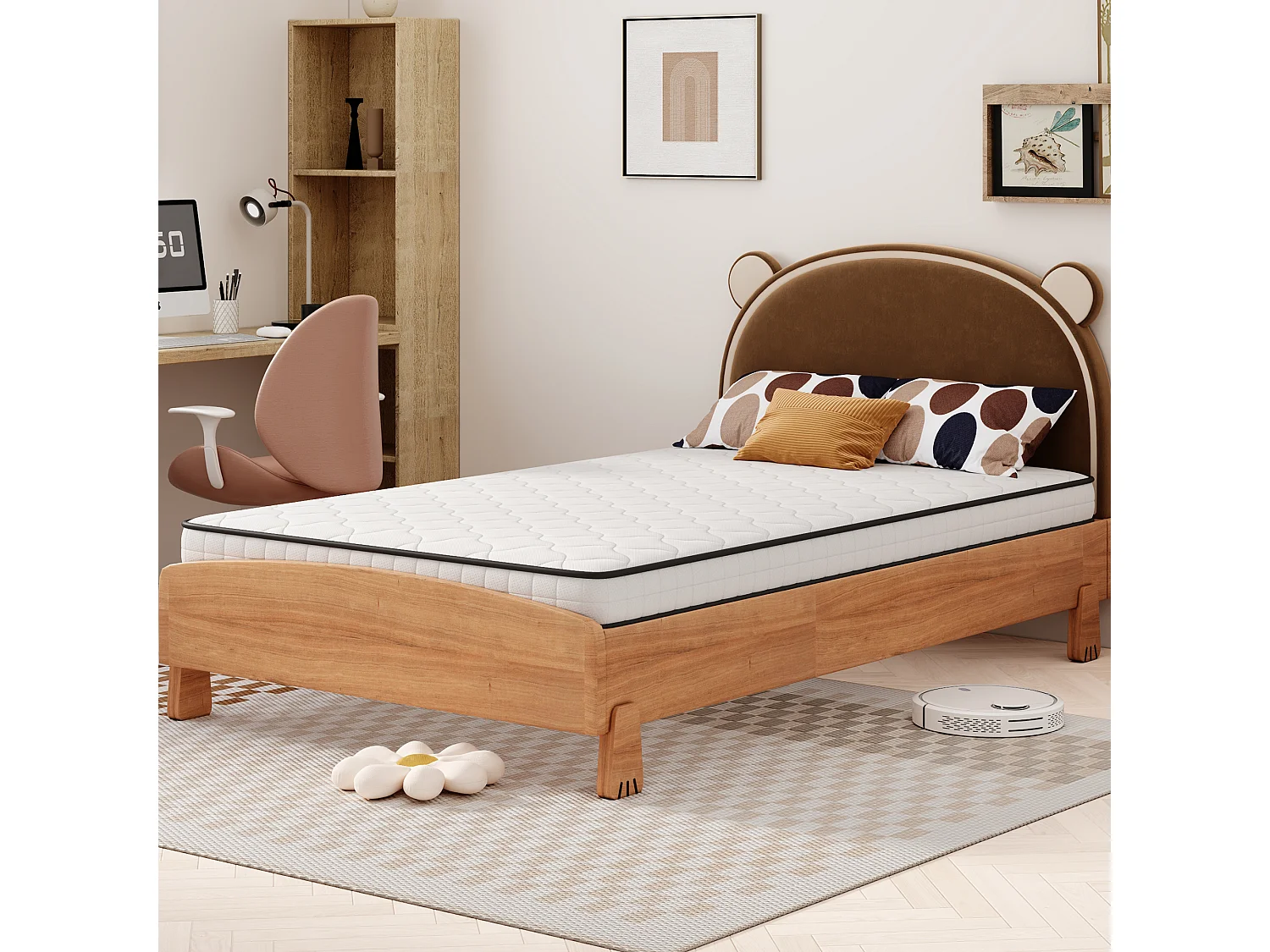 Federkernmatratze – 90 x 200 cm – mit ergonomischen Modulen und Lendenwirbelstütze – 12 cm dick – Stoff + Metall – weiß