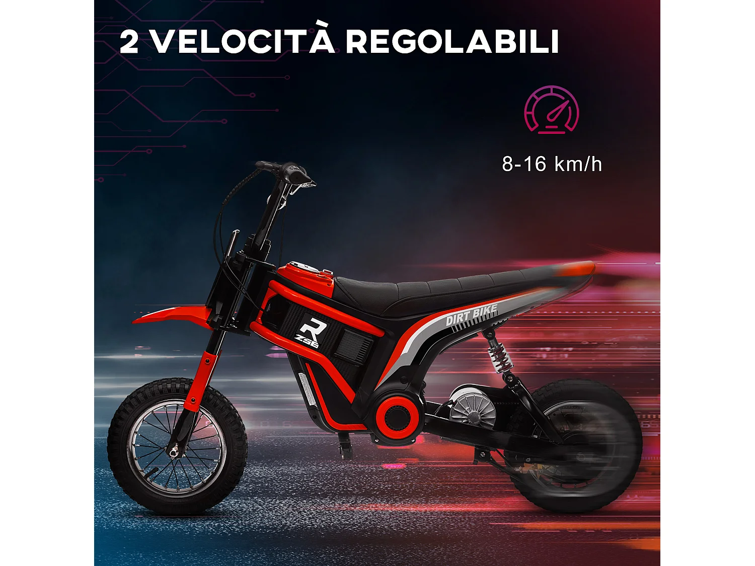 Moto elettrica per bambini 2 velocità 8-16km/h età 8-12 anni rosso