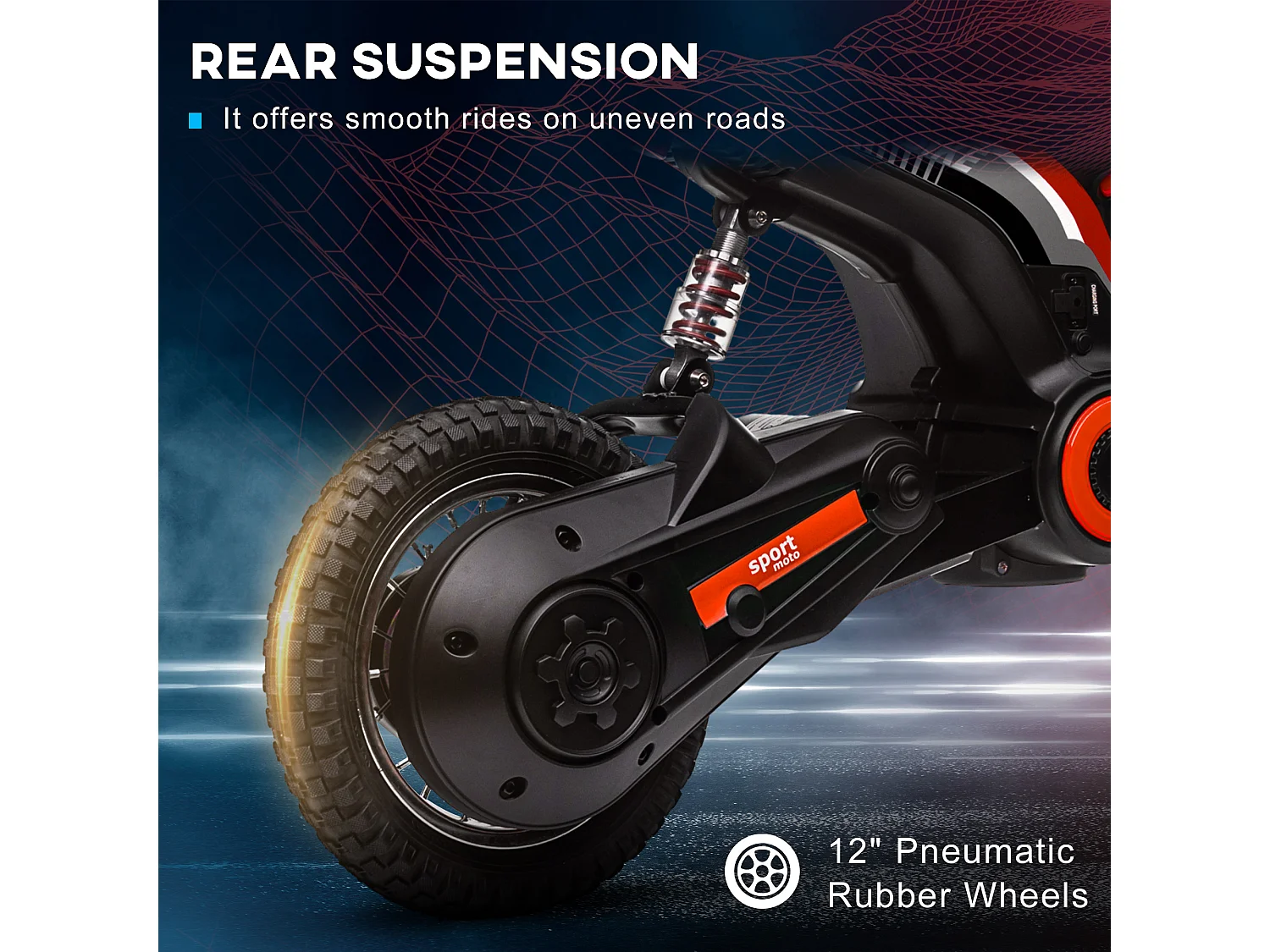 Moto elettrica per bambini 2 velocità 8-16km/h età 8-12 anni rosso