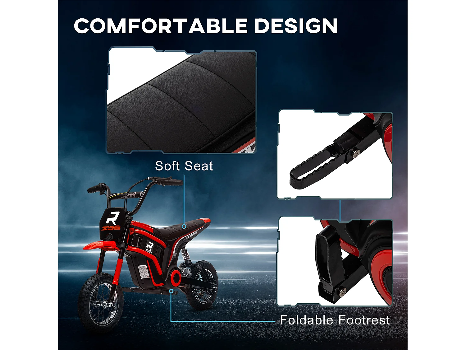 Moto elettrica per bambini 2 velocità 8-16km/h età 8-12 anni rosso