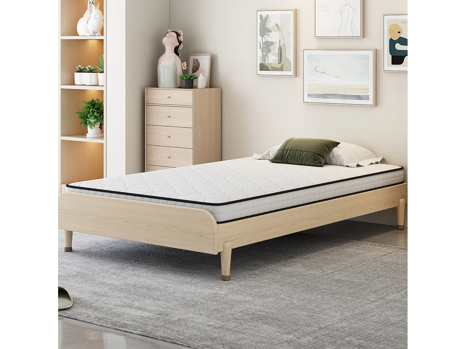 Matelas à ressorts - 90 x 200 cm - avec modules ergonomiques et soutien lombaire - 10 cm d'épaisseur - Tissu + Métal - blanc