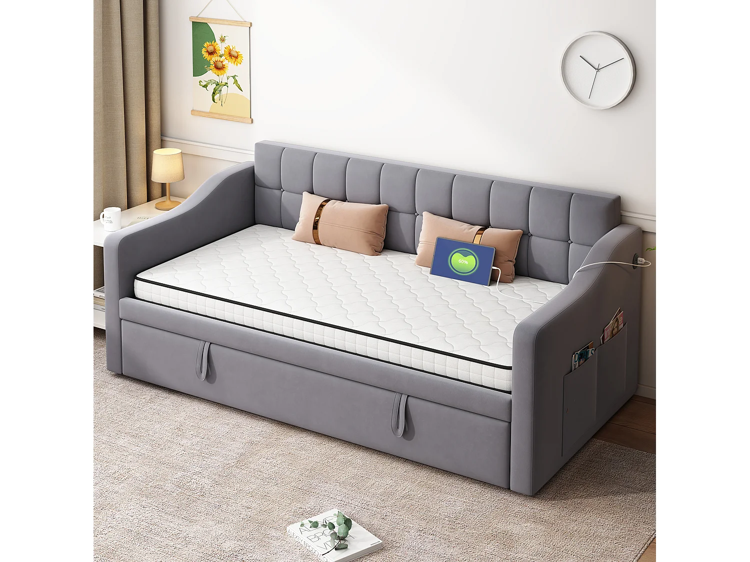 Matelas à ressorts - 90 x 200 cm - avec modules ergonomiques et soutien lombaire - 10 cm d'épaisseur - Tissu + Métal - blanc