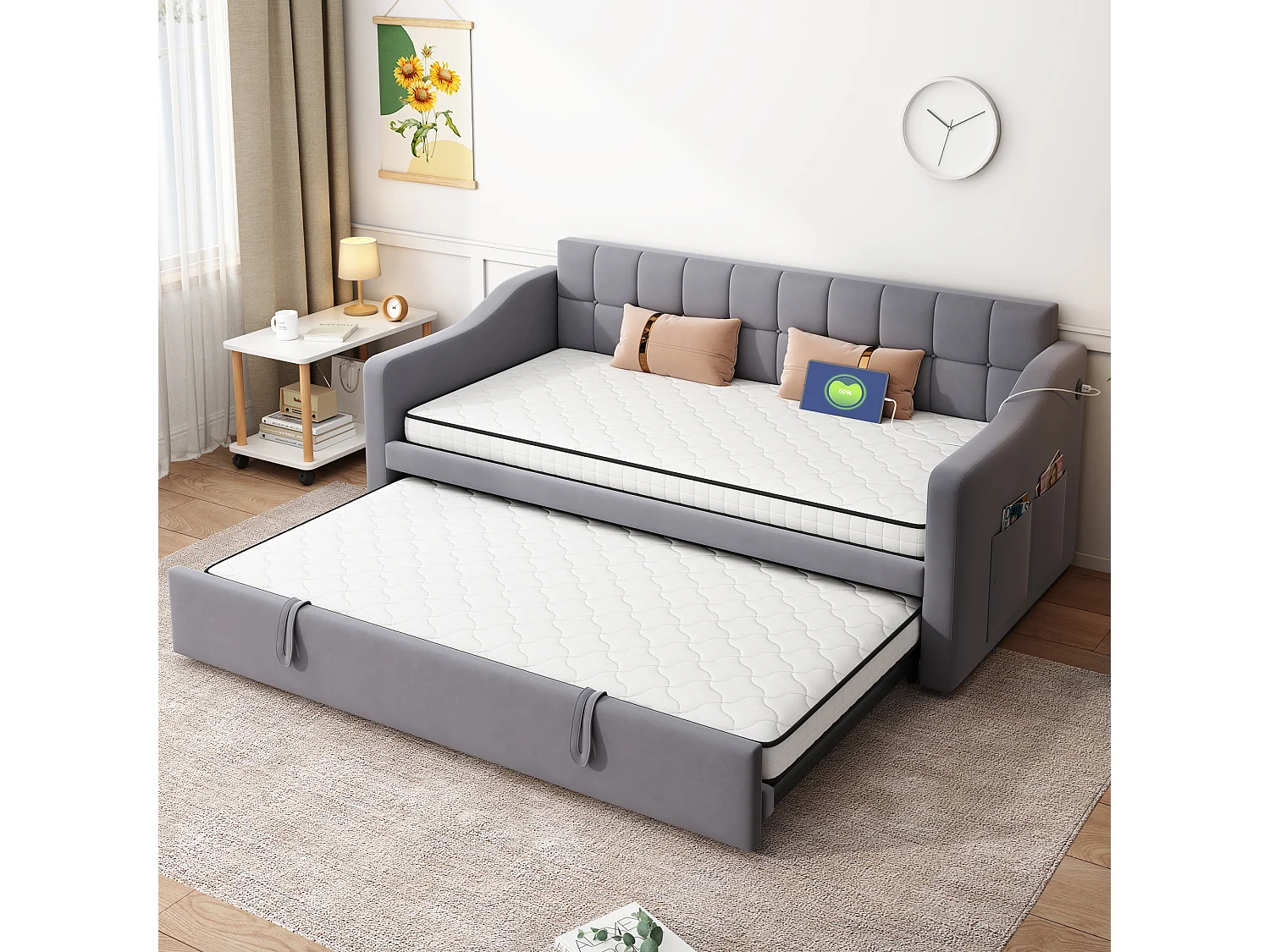 Federkernmatratze – 90 x 190 cm – mit ergonomischen Modulen und Lendenwirbelstütze – 10 cm dick – Stoff + Metall – weiß