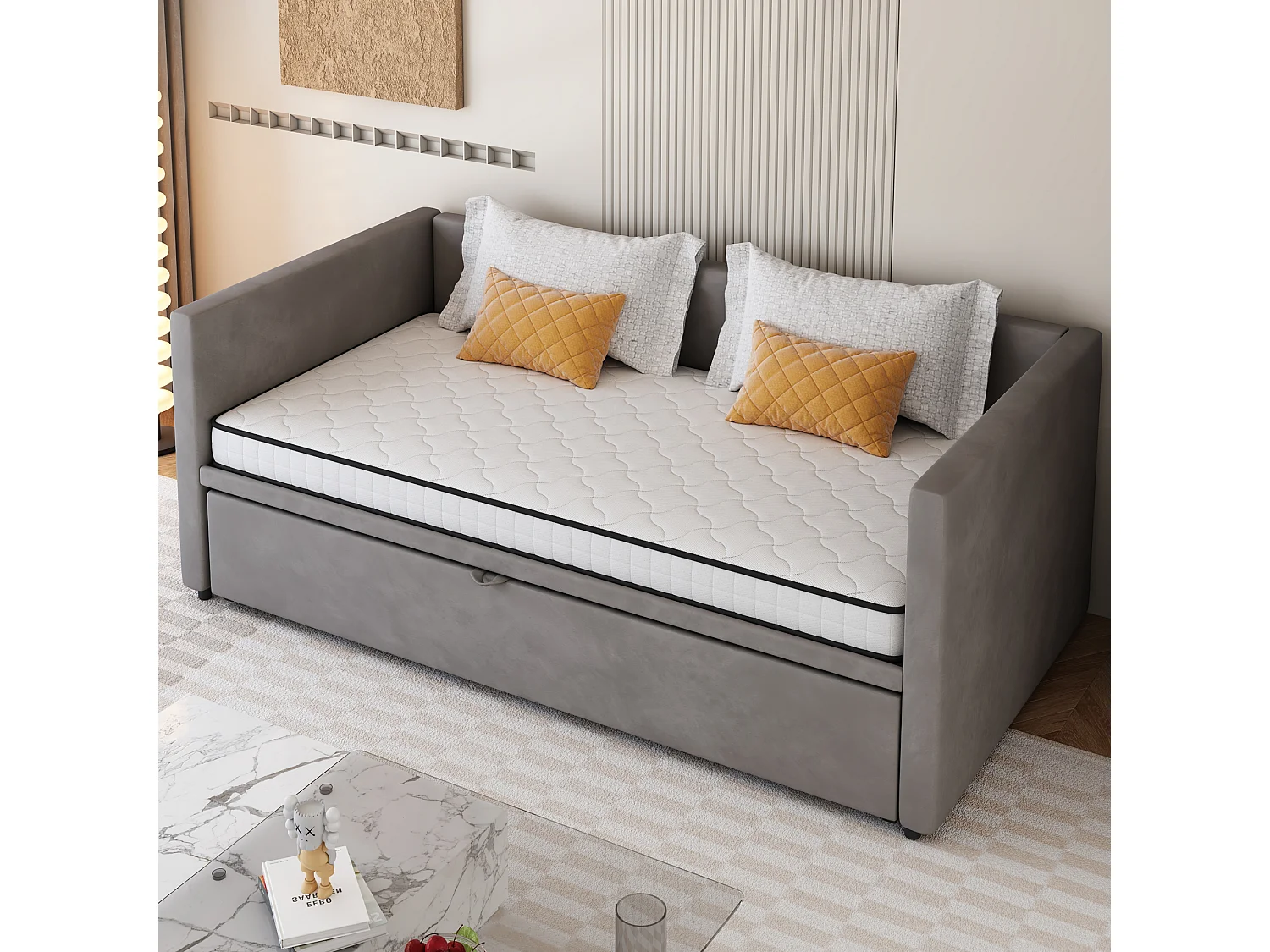 Federkernmatratze – 90 x 190 cm – mit ergonomischen Modulen und Lendenwirbelstütze – 12 cm dick – Stoff + Metall – weiß