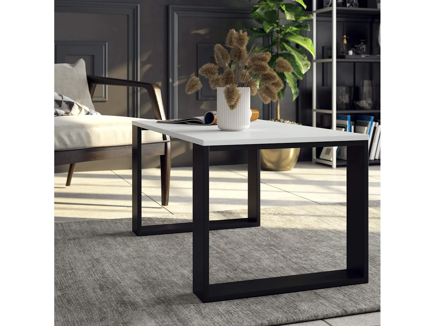 Mesa de Centro NOX Branco/Preto - Design Moderno, Laminado Durável, Fácil Montagem