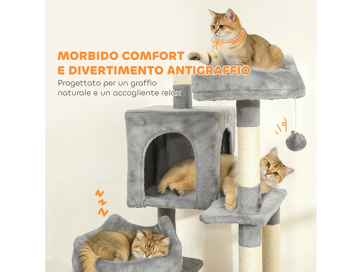 Albero tiragraffi per gatti con amache, posatoi, casette e piattaforme