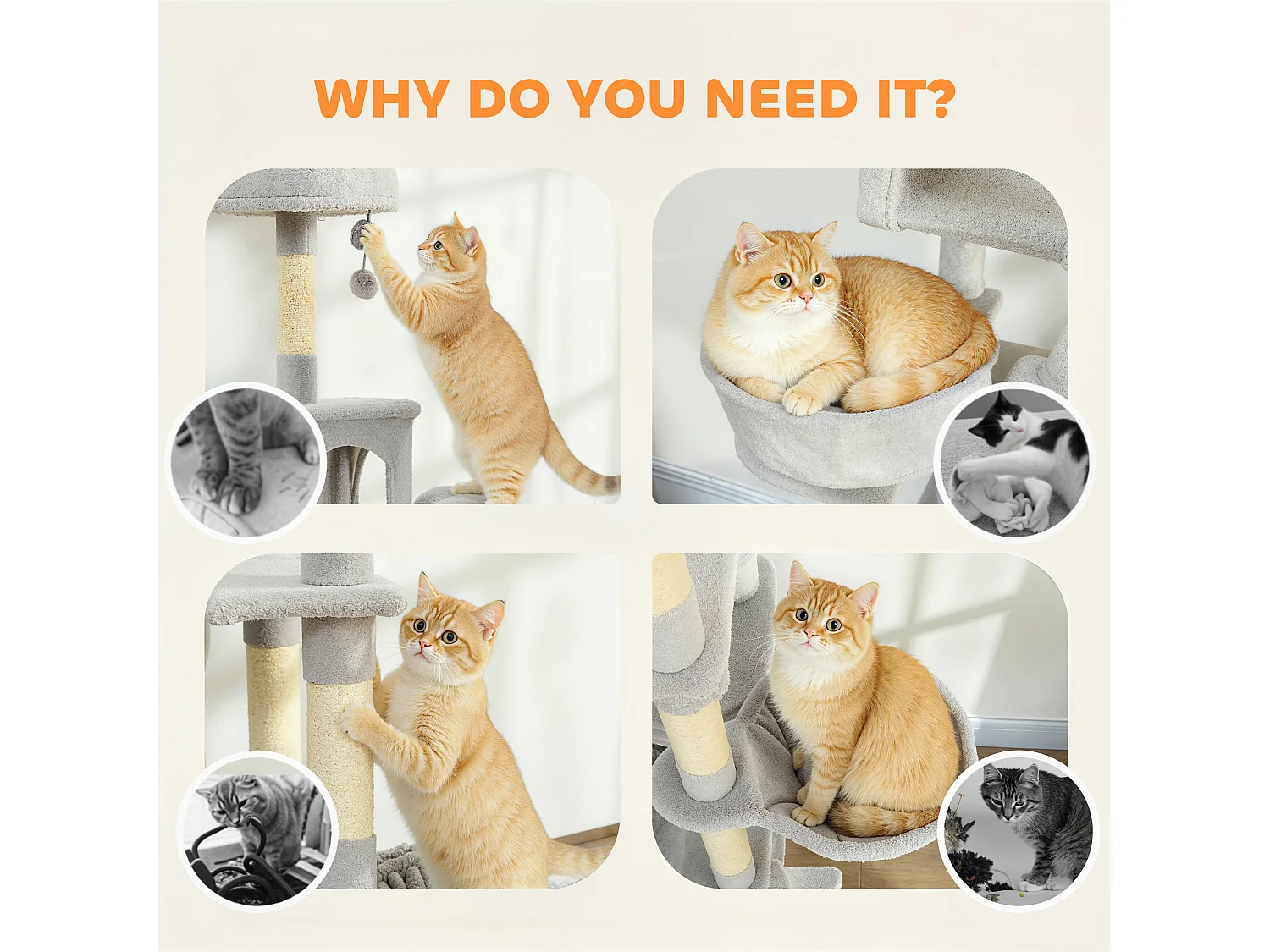 Albero tiragraffi per gatti con amache, posatoi, casette e piattaforme