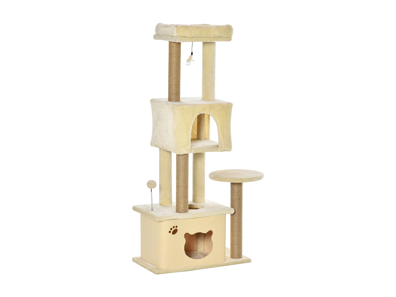 Albero tiragraffi per gatti con 2 casette e lettino beige