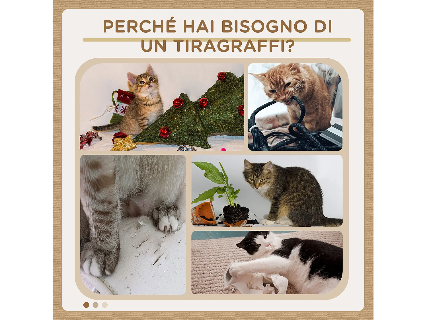 Albero tiragraffi per gatti con 2 casette e lettino beige