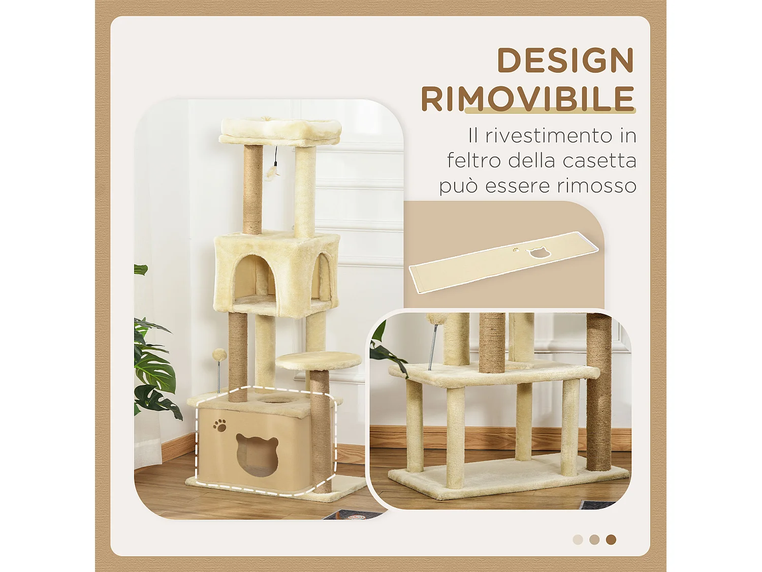 Albero tiragraffi per gatti con 2 casette e lettino beige