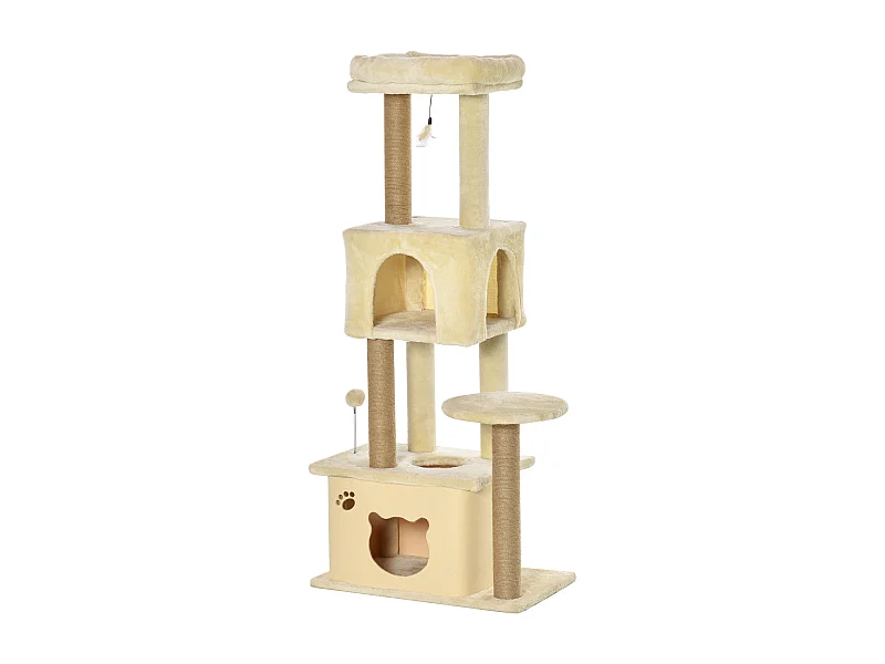 Albero tiragraffi per gatti con 2 casette e lettino beige