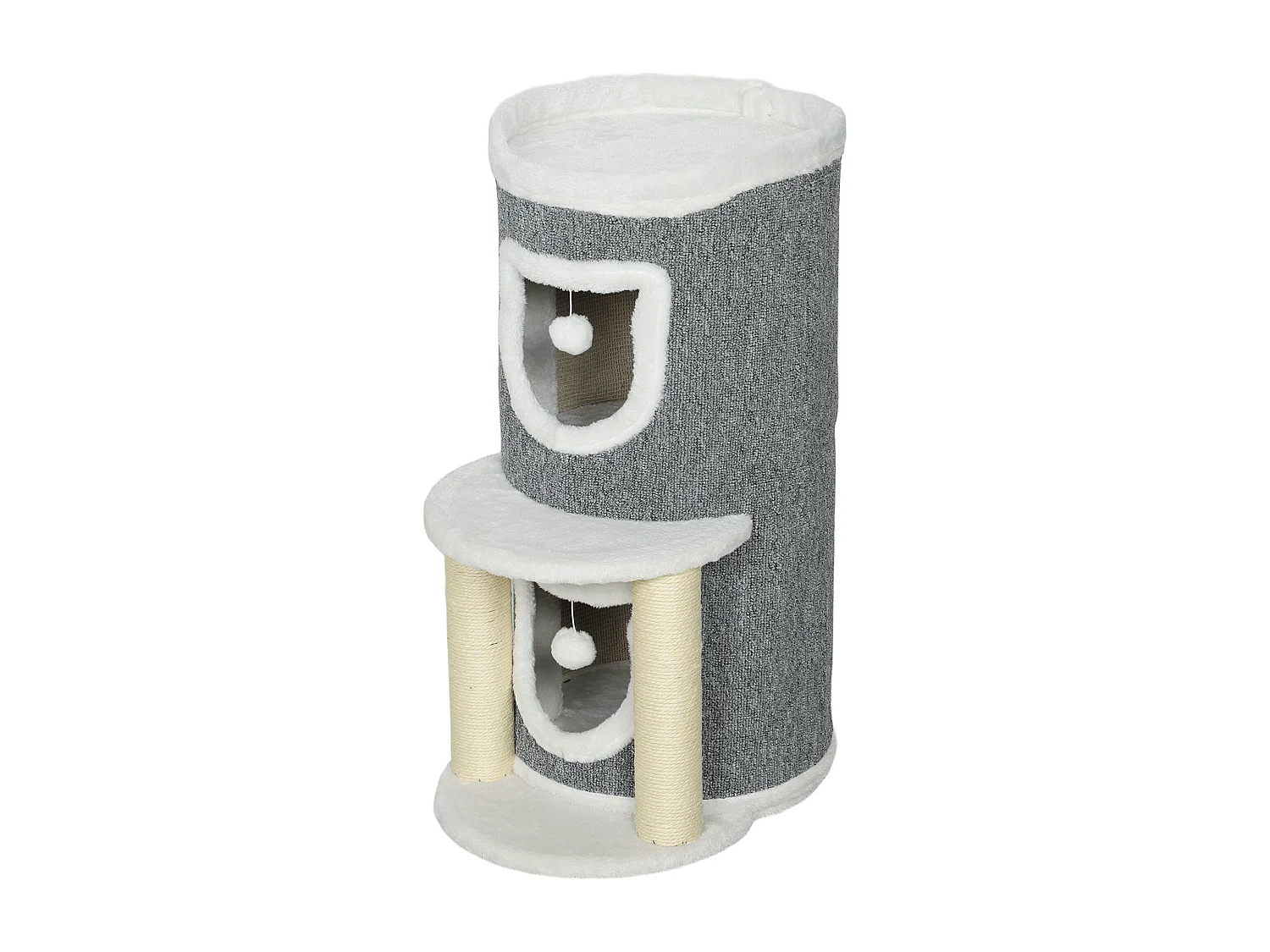 Albero tiragraffi per gatti alto 76cm con casette e lettino grigio