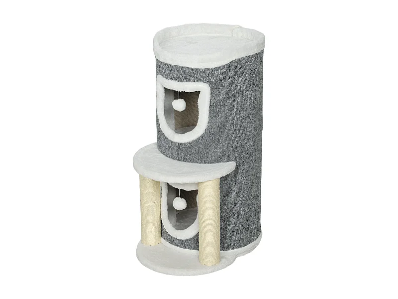 Albero tiragraffi per gatti alto 76cm con casette e lettino grigio