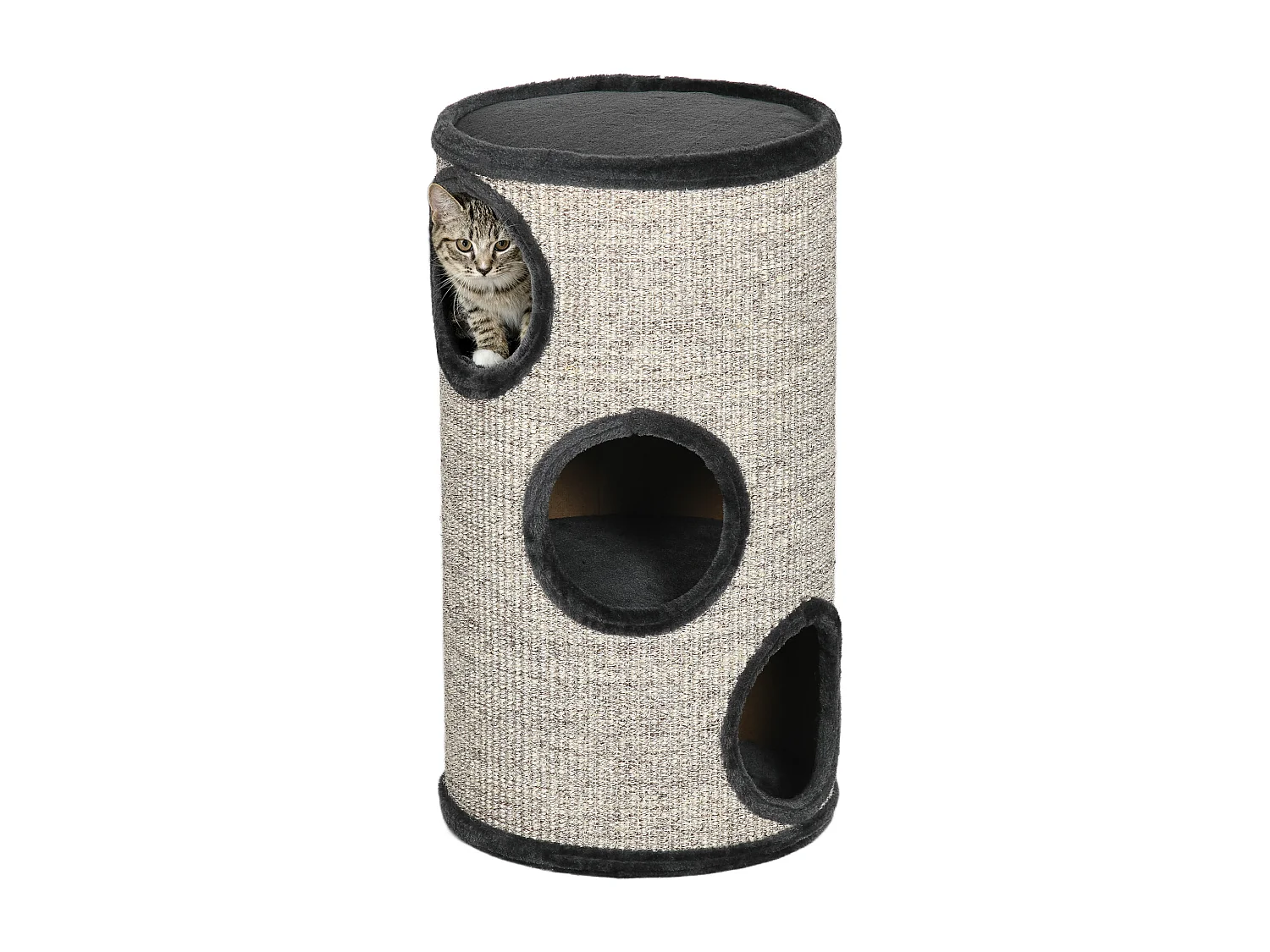 Cuccia per gatti a 3 livelli con tiragraffi in sisal e peluche grigio
