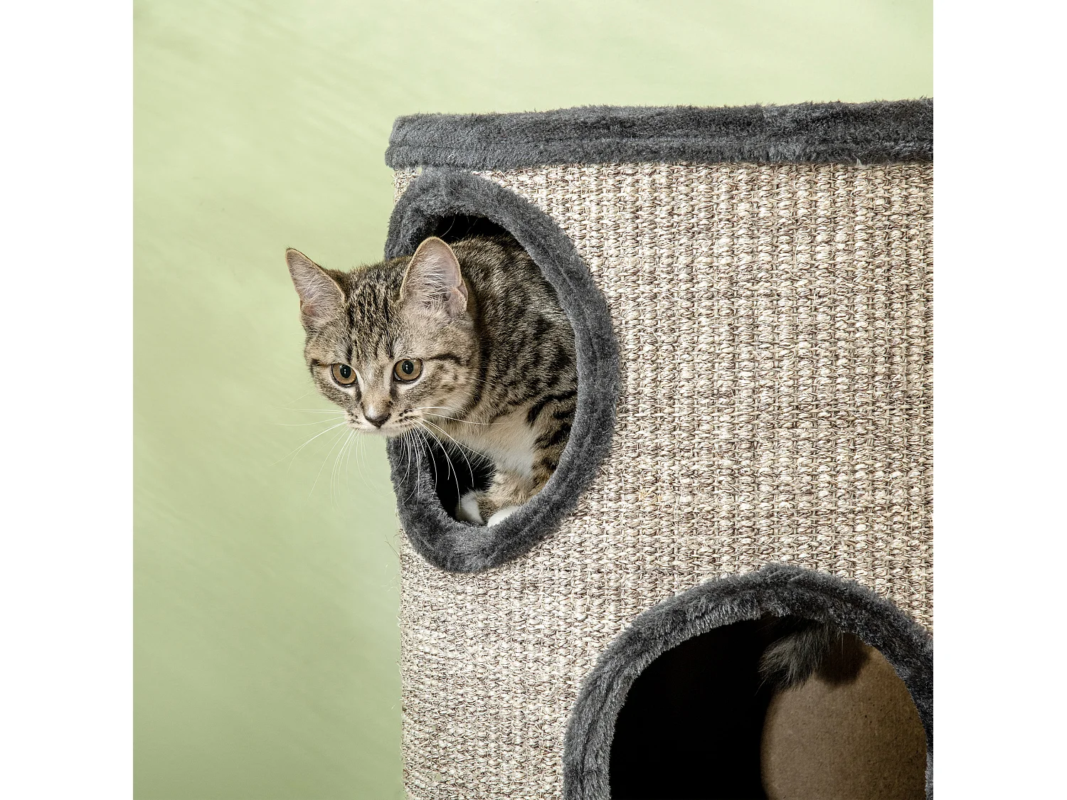 Cuccia per gatti a 3 livelli con tiragraffi in sisal e peluche grigio