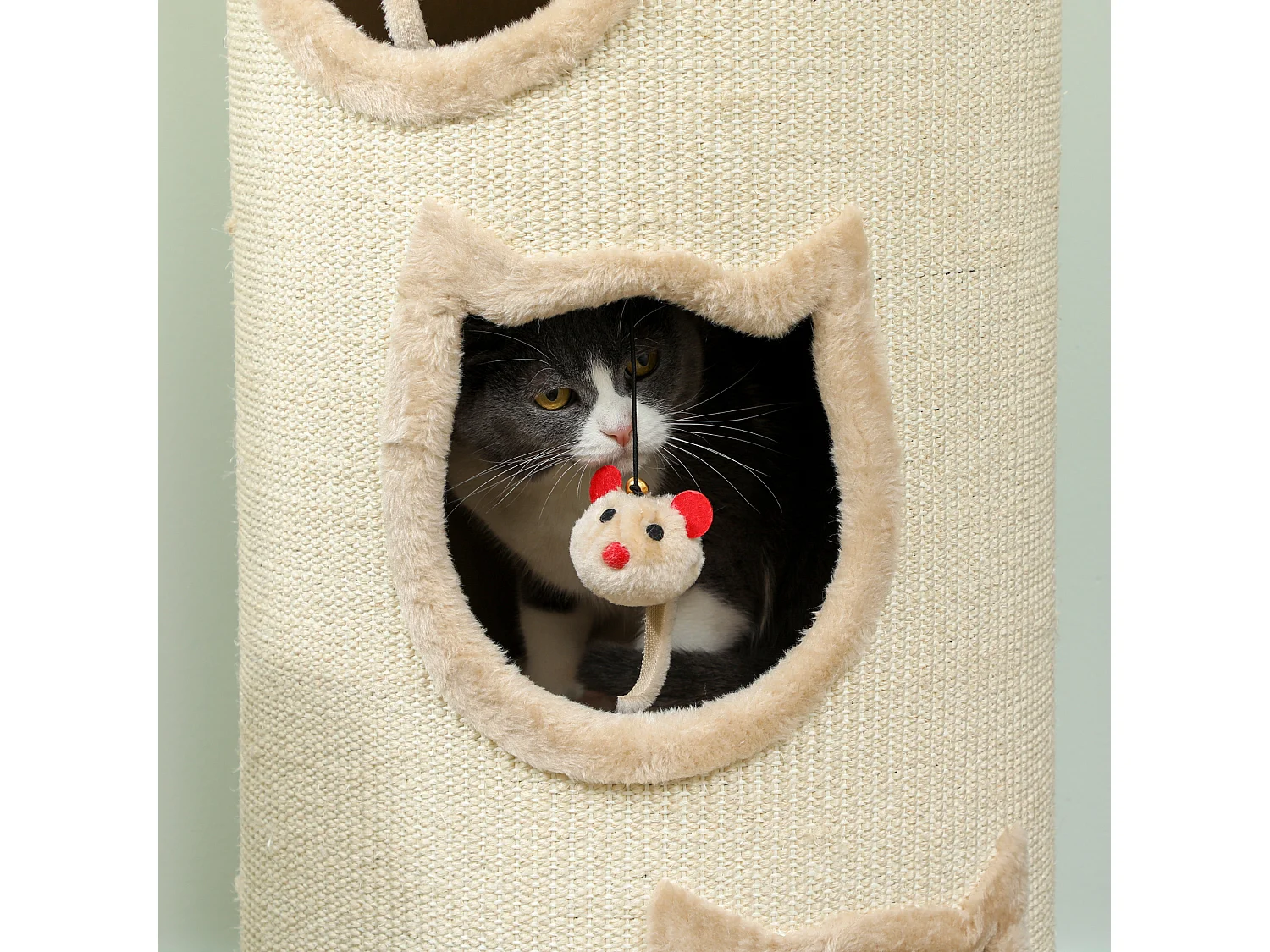 Torre per gatti tiragraffi con 3 casette e lettino superiore crema