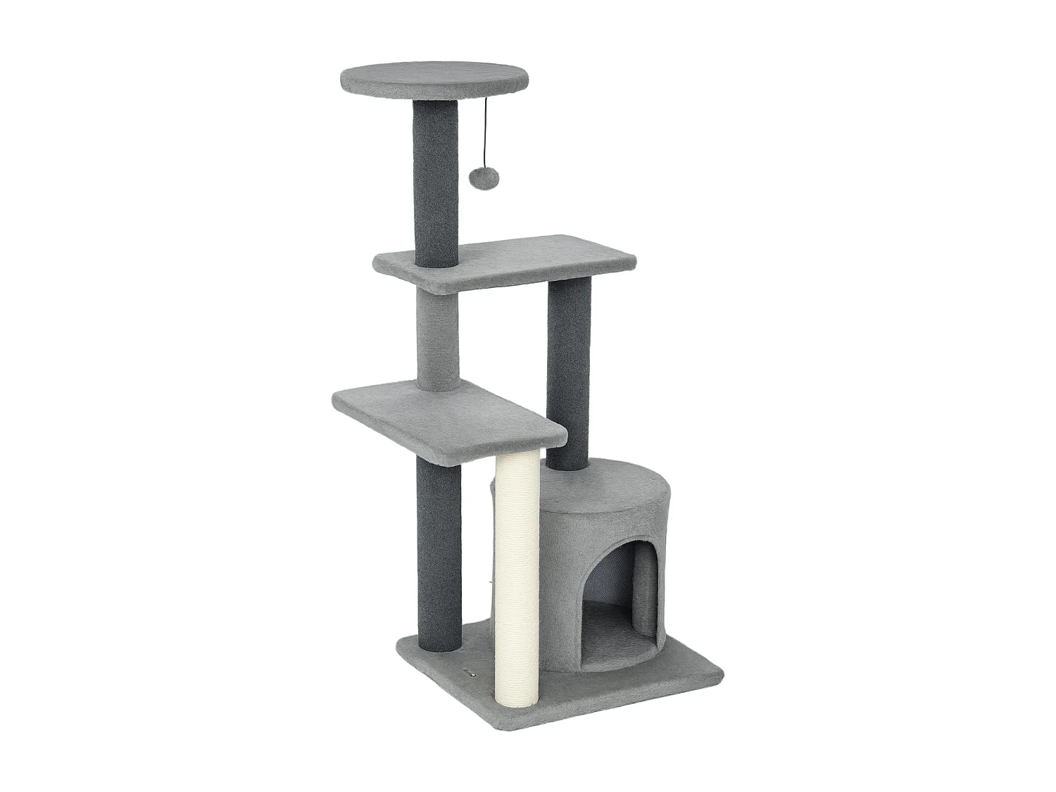 Albero tiragraffi per gatti multilivello con casetta in peluche grigio